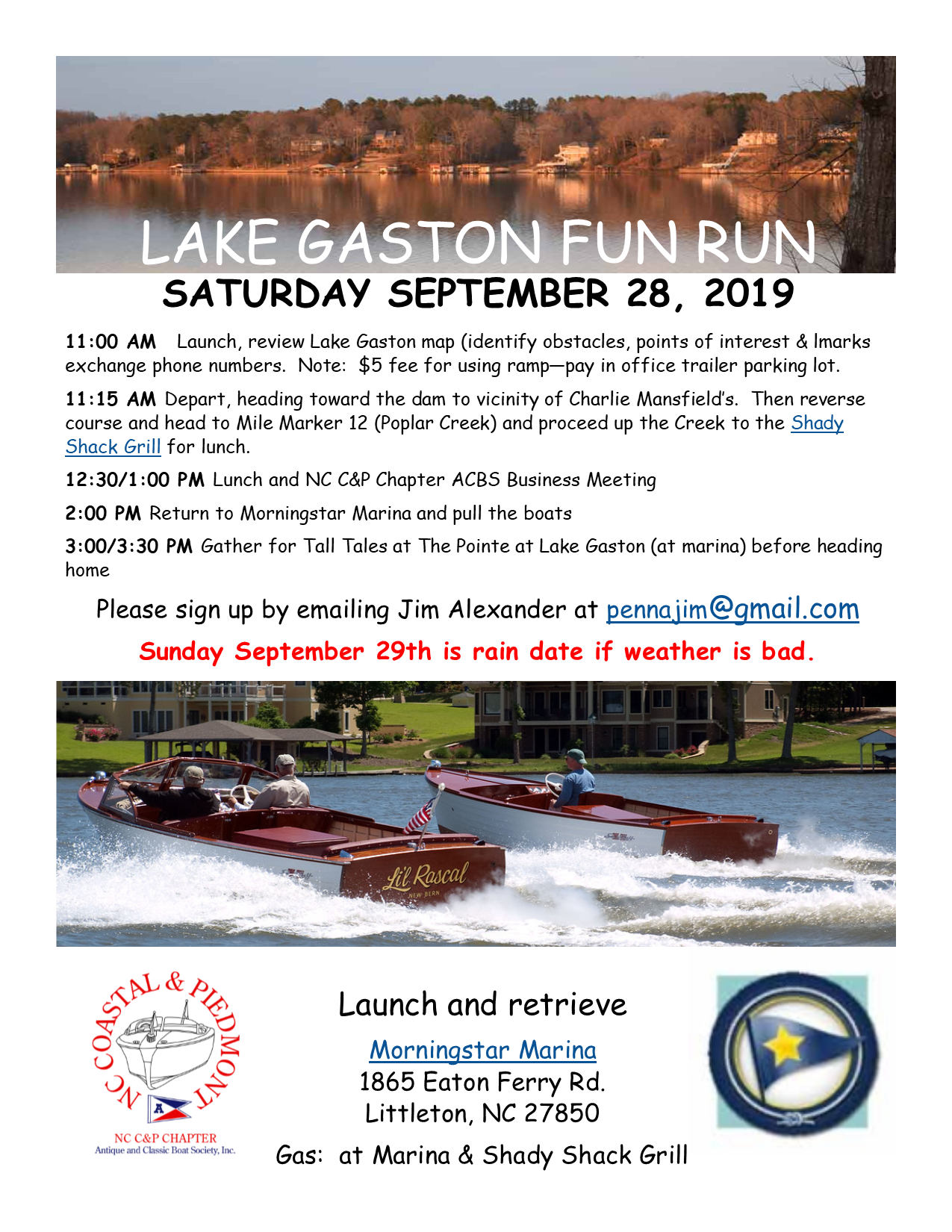 flyer lake gaston outing 28Sep2019 North Carolina Coastal and Piedmont Chapter of the ACBS